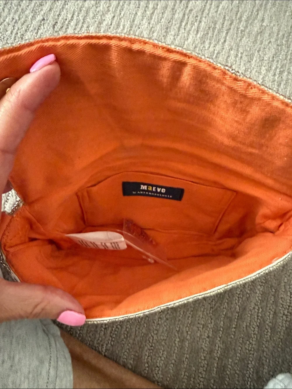 Shoulder Bag-Anthropologie Orange & Pink Beaded Floral with Cream Beadwork